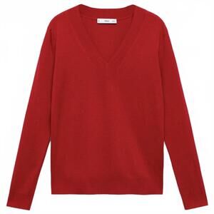 Mango V-Neck Knit Sweater NWT Red Medium